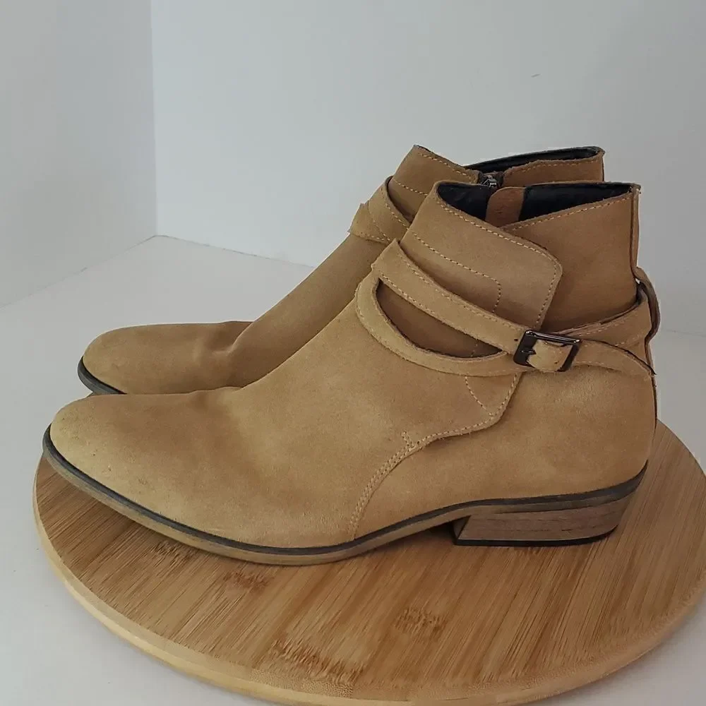 The Rail Seneca Buckle Zip Up Ankle Boot Camel Tan Suede Men's Size 41M / US 8